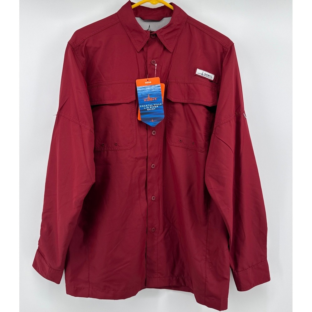 Habit Mens Coastal Villa Long Sleeve River Fishing Shirt Biking Red UPF Small
